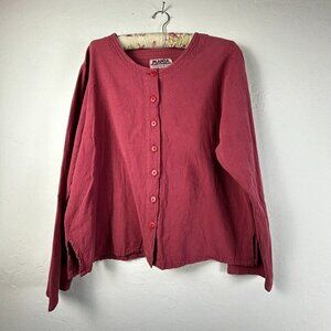 Manta Womens Top Size XXL Red Pre Shrunk 100% Cotton Button Front Long Sleeve
